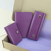 Подарунковий жіночий набір №63: обкладинка на документи + обкладинка на паспорт + ключниця (фуксія)