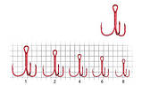 Трійник Fishing ROI Treble Hook T-4 RED № 8 (5шт/уп), фото 2
