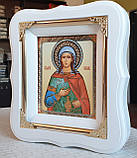 Ікона Свята мучениця Світлана в білому фігурному кіоті з декоративними уголочками, розмір 18*16, лик 10*12, фото 2