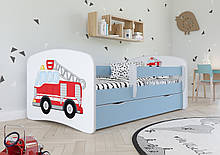 Дитяче ліжко односпальне 160 х 80 Kocot Kids Baby Dreams Пожежний автомобіль блакитне з шухлядою Польща