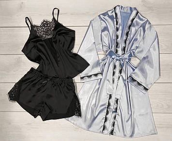 Домашній одяг із мереживом ТМ Exclusive Халат і піжама стрейч-атлас.