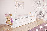 Дитяче ліжко односпальне 160 х 80 Kocot Kids Baby Dreams Ведмедик з квітами біле з шухлядою Польща, фото 2