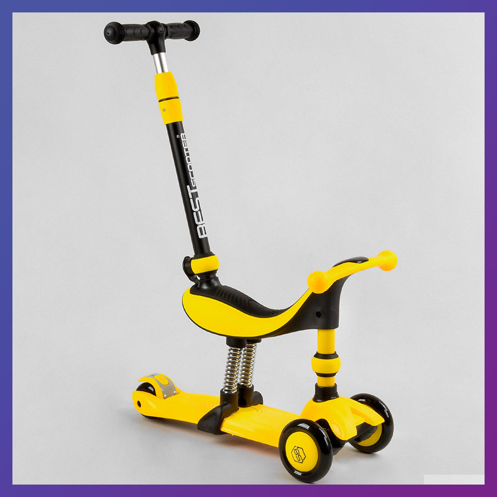 Дитячий триколісний самокат біговел із сидінням складаний Best Scooter BS-38804 3в1 для дітей від 2 років жовтий
