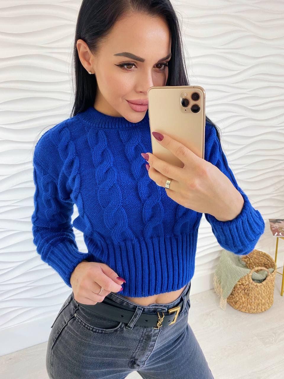 В'язаний светр Late 167 базовий укорочений з візерунком великі коси Ssof995