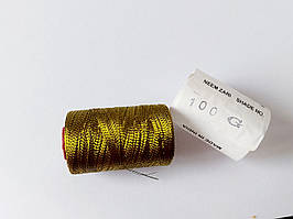 Нитка для вишивка штучний шовк з люрексом 23 грам. Індія  № 100 G темно-зелена з золотом
