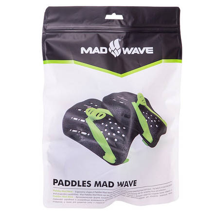 Лопатки для плавання гребні MadWave PADDIES M074906 розмір S (17x11,5x0,2см), чорний-зелений, фото 2