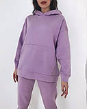Зимовий вільний костюм жіночий на флісі з худі та штанами, фото 2