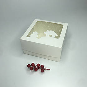 Коробка для зефіру, 150*150*60 мм, з вікном "Будиночок", біла