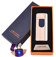 USB зажигалка в подарочной упаковке Lighter (Спираль накаливания) №HL-42 Gold
