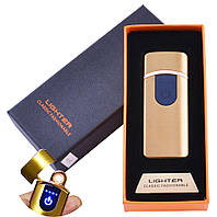 USB зажигалка в подарочной упаковке Lighter (Спираль накаливания) №HL-43 Gold