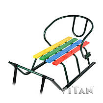 Санки "Лайка" (зелений лак, кольорові планки)