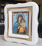Ікона П.Б. Нев'янучий Цвіт в білому фігурному кіоті під склом, розмір кіота 18*16, сюжет 10*12, фото 2