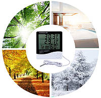 Термометр гигрометр комнатный электронный HTC-2 домашняя метеостанция с выносным датчиком влажностью ФОТО