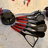 Набір кухонного приладдя на підставці 7 предметів Edenberg EB-3607 Набір поварешек з нейлону Червоний, фото 5