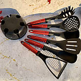 Набір кухонного приладдя на підставці 7 предметів Edenberg EB-3607 Набір поварешек з нейлону Червоний, фото 10