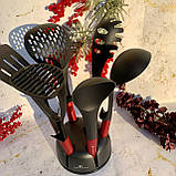 Набір кухонного приладдя на підставці 7 предметів Edenberg EB-3607 Набір поварешек з нейлону Червоний, фото 3