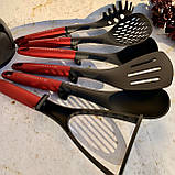 Набір кухонного приладдя на підставці 7 предметів Edenberg EB-3607 Набір поварешек з нейлону Червоний, фото 6