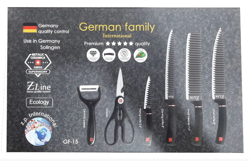 Набір Ножів German Family GF-15 6 пр. 4 Ніжа овощечистка Ножіці | Ножі кухонні універсальні