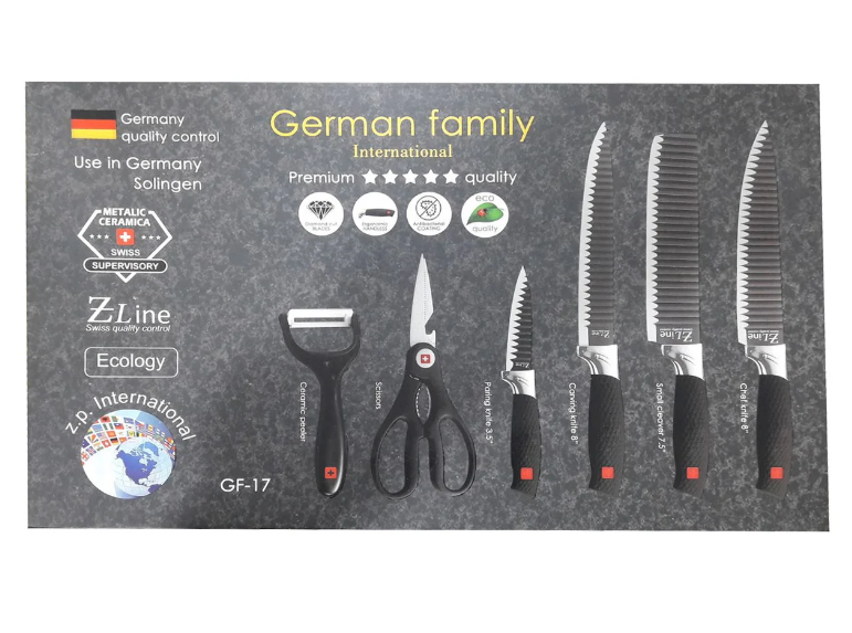 Набір Ножів German Family GF-17 6 пр. 4 Ніжа овощечистка Ножіці | Ножі кухонні універсальні