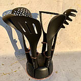 Набір кухонного приладдя на підставці 7 предметів Edenberg EB-3607 Набір поварешек з нейлону Чорний, фото 8