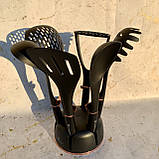 Набір кухонного приладдя на підставці 7 предметів Edenberg EB-3607 Набір поварешек з нейлону Чорний, фото 10