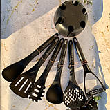 Набір кухонного приладдя на підставці 7 предметів Edenberg EB-3607 Набір поварешек з нейлону Чорний, фото 5