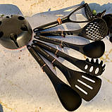 Набір кухонного приладдя на підставці 7 предметів Edenberg EB-3607 Набір поварешек з нейлону Чорний, фото 6