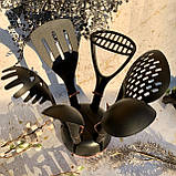 Набір кухонного приладдя на підставці 7 предметів Edenberg EB-3607 Набір поварешек з нейлону Чорний, фото 3