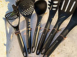 Набір кухонного приладдя на підставці 7 предметів Edenberg EB-3607 Набір поварешек з нейлону Чорний, фото 9