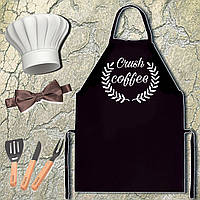 Фартух чорний кухонний з оригінальним принтом "Crush coffee"