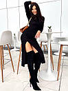 Жіноче довге облягаюче трикотажне плаття міді з розрізом Саяна бежеве 42 44 46 48 розміри, фото 4