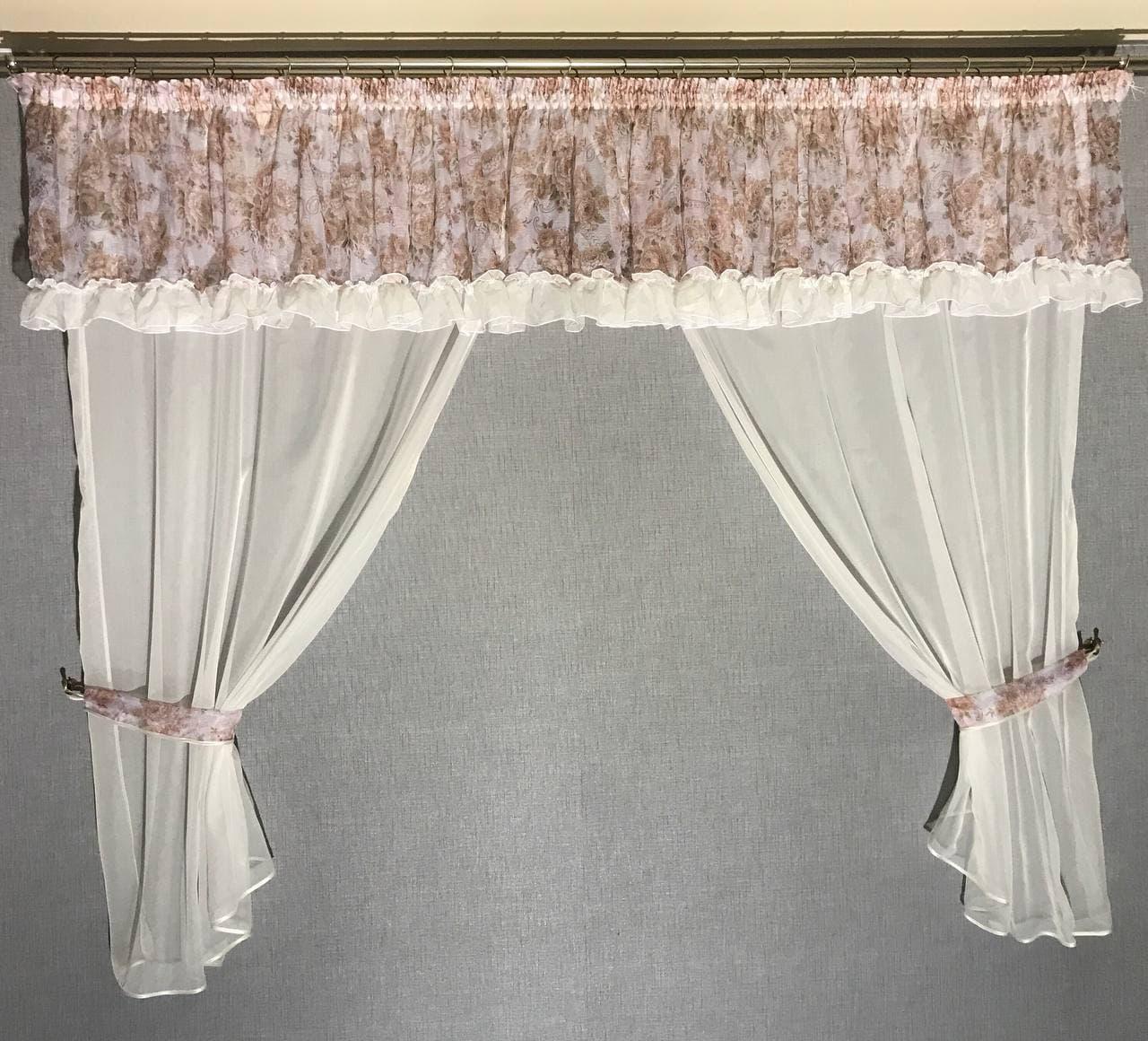 Шифонова фіранка з ламбрекеном з батисту Кавова ALBO 400x180 cm (KU-631B-3)