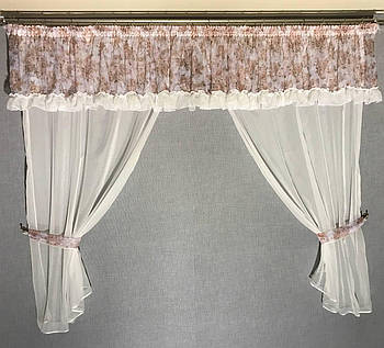 Шифонова фіранка з ламбрекеном з батисту Кавова ALBO 400x180 cm (KU-631B-3)