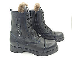 Зимові черевики шкіряні з цигейкою FS collection розміри 32 - 40 чорні