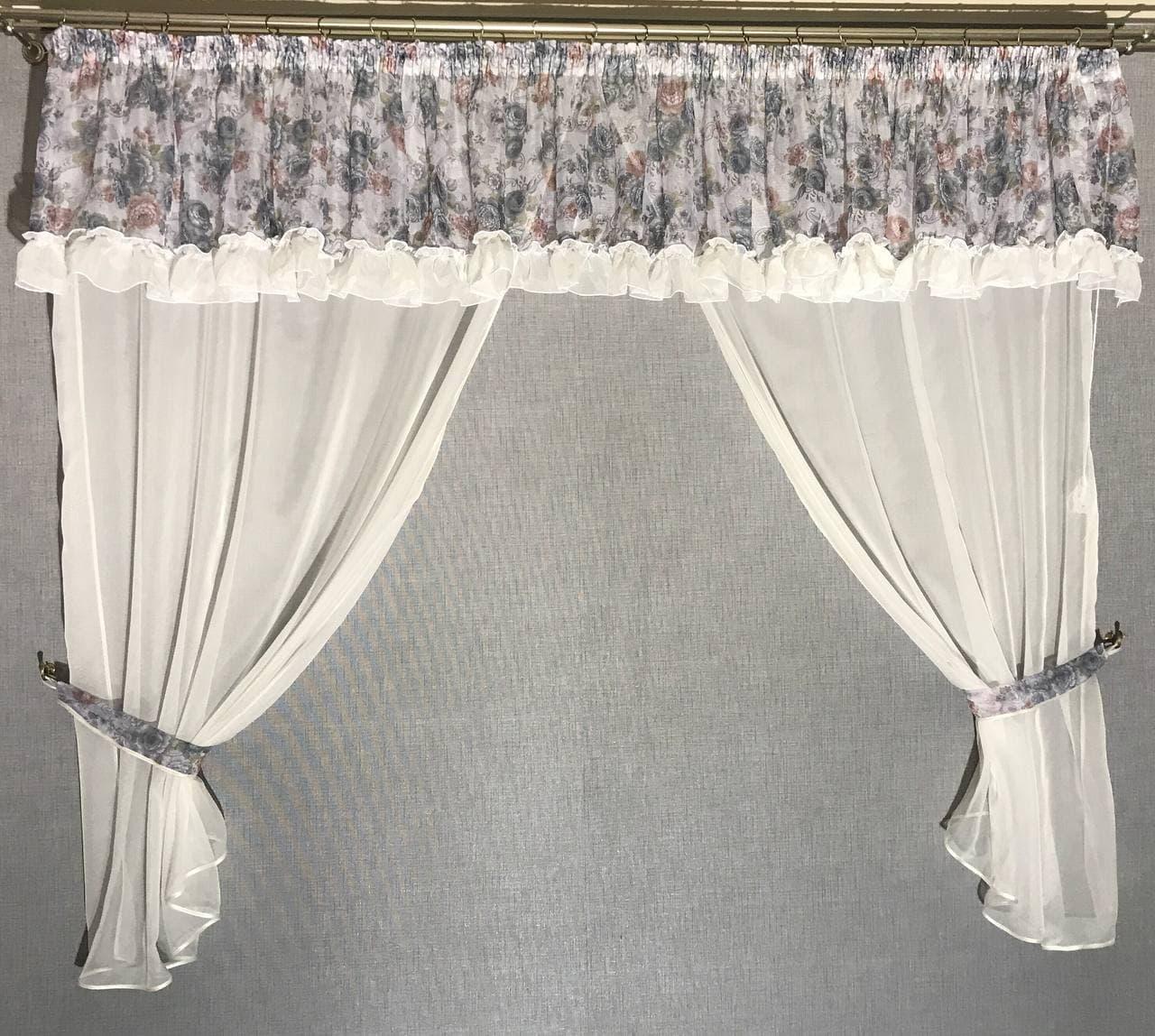 Шифонова фіранка з ламбрекеном з батисту Синя ALBO 400x180 cm (KU-631B-1)