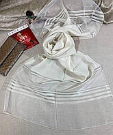 Модный нарядный тонкий женский шарф из вискозы с органзой 70*180см молочный