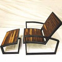 Кресло-Шезлонг из металла и дерева в стиле LOFT КР1