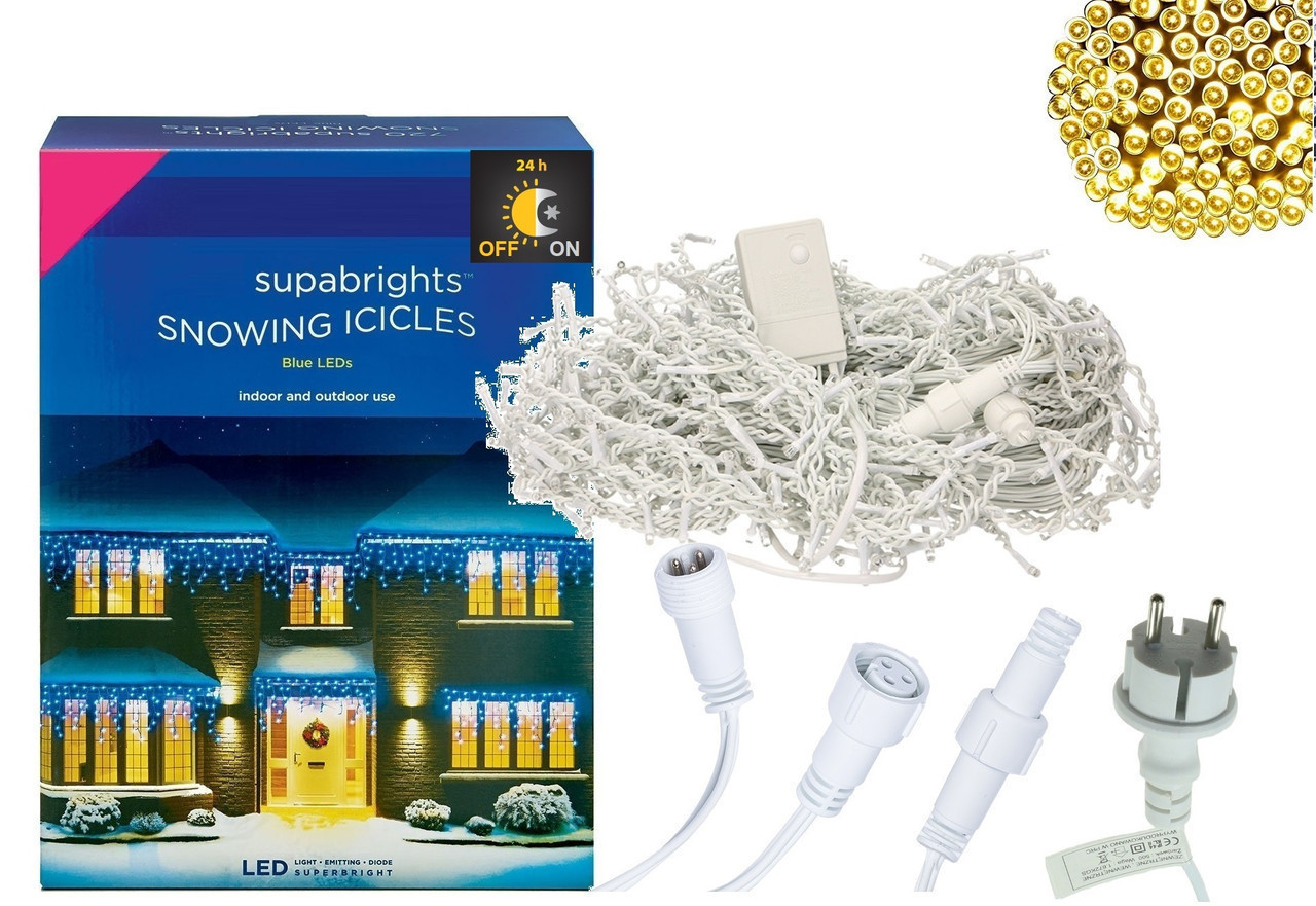 Новорічна гірлянда Бахрома 300 LED, Білий теплий світ 14 м + Нічний датчик
