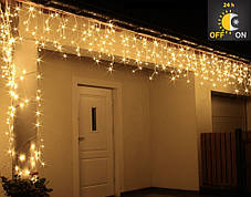 Новорічна гірлянда Бахрома 500 LED, Білий теплий світло 22,5 W, 24 м + Нічний датчик, фото 3