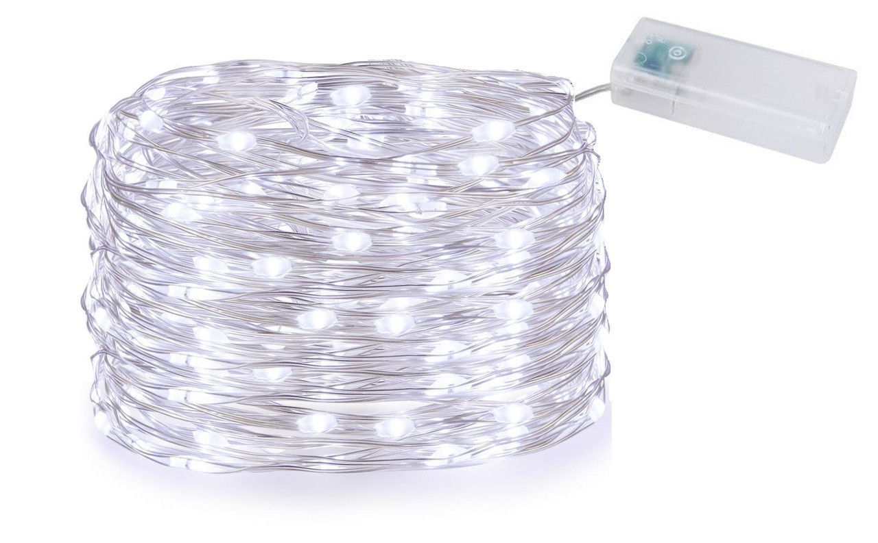 Новорічна гірлянда 100 LED, На прозорому проводі, Білий холодний світ, 9м