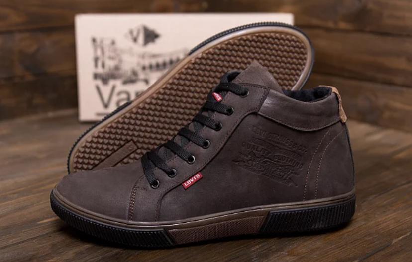 Якісні шкіряні чоловічі зимові черевики Levis (model-500) коричневі