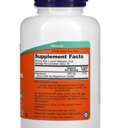 Магній цитрат NOW Foods Magnesium Citrate Pure Powder 227 г, фото 4