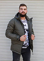 Модные куртки мужские зимние на молнии, Мужская дутая куртка на синтепоне цвета хаки