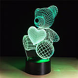3D світильник "Ведмедик з серцем", прикольні подарунки на день народження, подарунки дітям, фото 3
