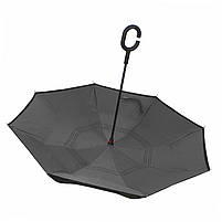 Жіноча парасолька навпаки Lesko Up-Brella Сірий вітрозахисний з подвійним куполом від дощу вітру, фото 2