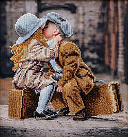 Набор для вышивки бисером " Маленькие путешественники " дети город, любовь, частичная выкладка 25х27 см