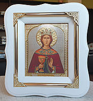 Икона Святая мученица Надежда в белом деревянном фигурном киоте с декоративным уголоч.,киот 19*17,лик 10*12