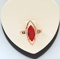 Кольцо с красным цирконом маркиза позолота 18к. размер 18.19.