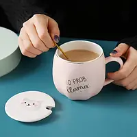 ❤️Кружка з кришкою та ложкою "𝓝𝓸 𝓟𝓻𝓸𝓫 𝓵𝓵𝓪𝓶𝓪" 380 мл