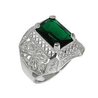 Крупный Серебряный Мужской перстень Граф с зеленым Фианитом